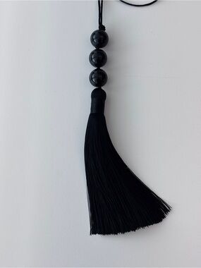 Thee Black Onyx Beads Tassel Necklace